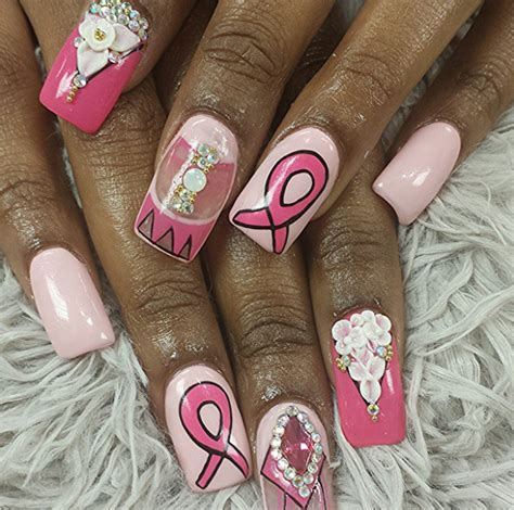 breast cancer acrylic nail designs